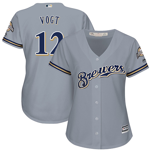 Brewers #12 Stephen Vogt Grey Road Women's Stitched MLB Jersey